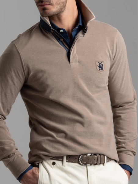 Polo de manga larga para hombre con cuello a rayas
