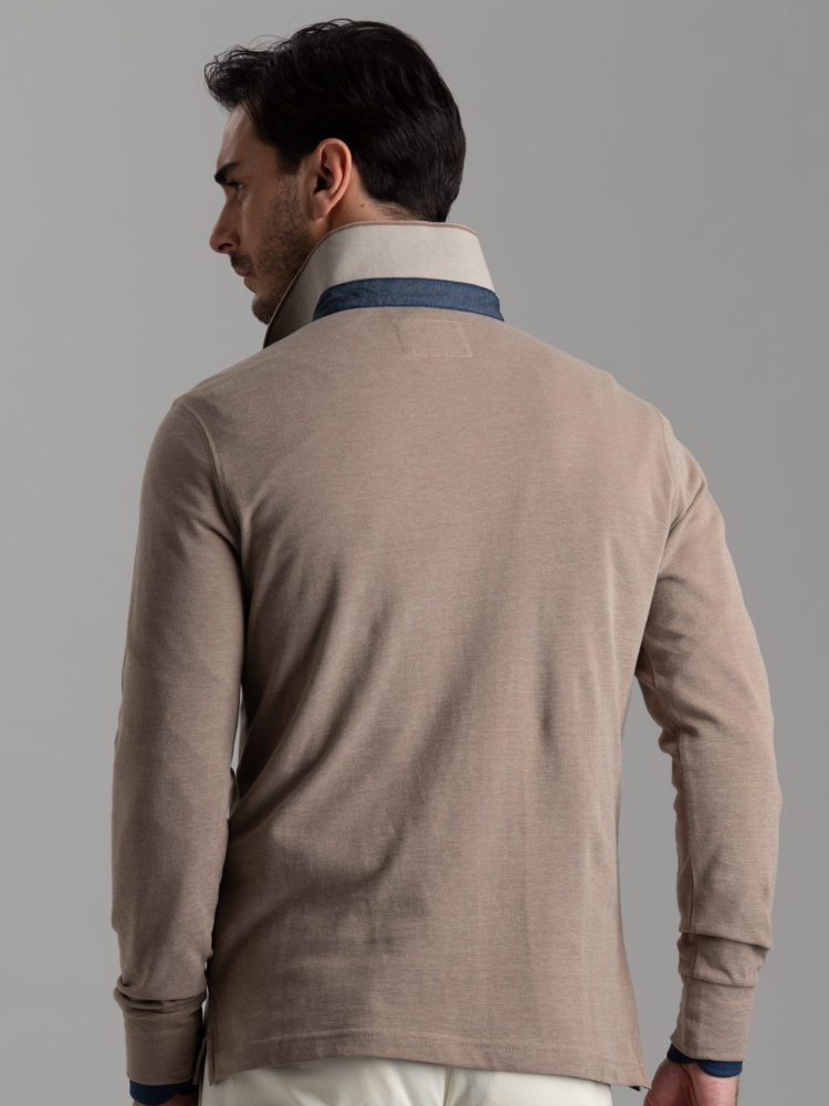 Polo de manga larga para hombre con cuello a rayas