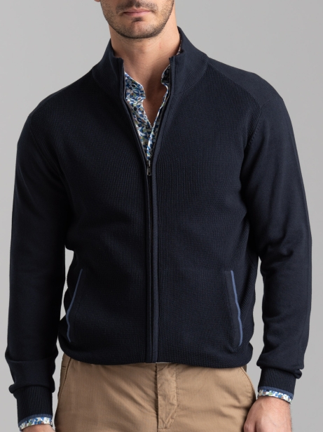 Maglia uomo full zip con lavorazione chicco di riso e tasche