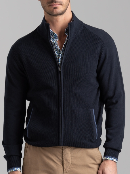 Jersey de hombre con cremallera completa, granos de arroz y bolsillos