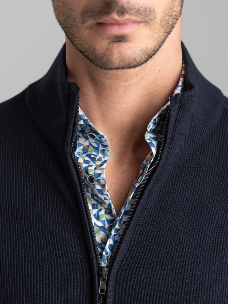 Jersey de hombre con cremallera completa, granos de arroz y bolsillos