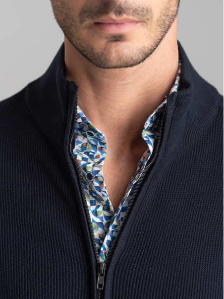 Jersey de hombre con cremallera completa, granos de arroz y bolsillos