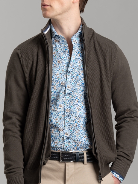 Jersey de hombre con cremallera completa, granos de arroz y bolsillos