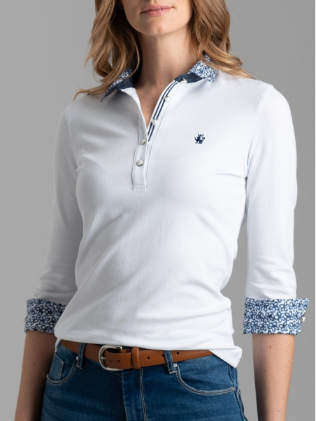 Polo de mujer de manga tres cuartos con inserciones estampadas