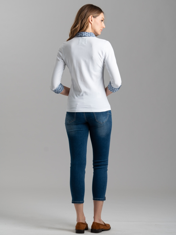 Polo de mujer de manga tres cuartos con inserciones estampadas