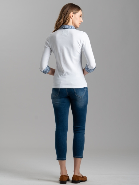 Polo de mujer de manga tres cuartos con inserciones estampadas