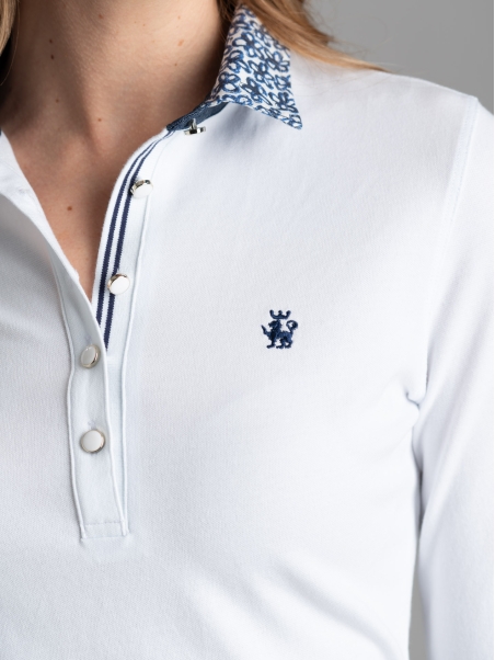 Polo de mujer de manga tres cuartos con inserciones estampadas