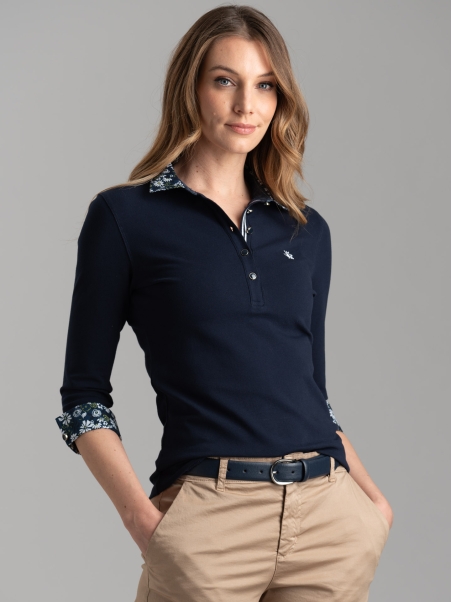Polo de mujer de manga tres cuartos con inserciones estampadas