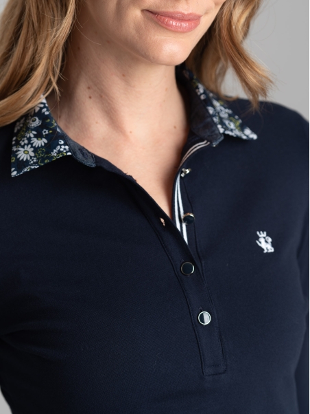 Polo de mujer de manga tres cuartos con inserciones estampadas