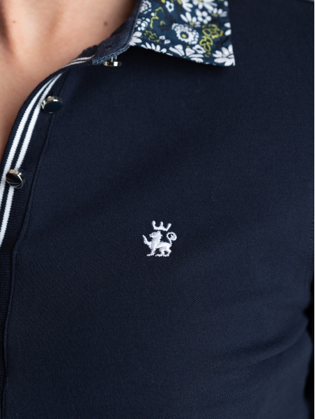 Polo de mujer de manga tres cuartos con inserciones estampadas