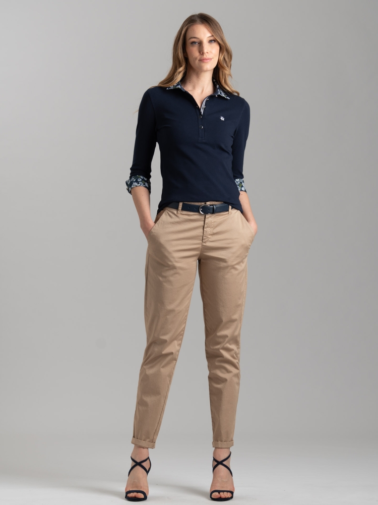 Polo de mujer de manga tres cuartos con inserciones estampadas