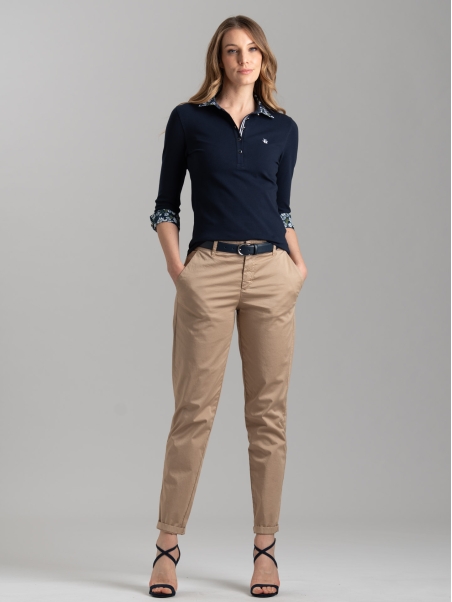 Polo de mujer de manga tres cuartos con inserciones estampadas