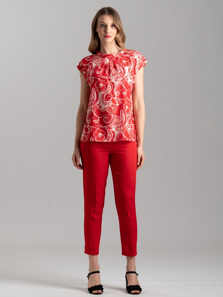Camisa floral de mujer con hombro caído y drapeado