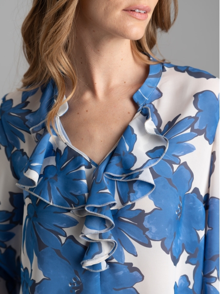 Camicia donna floreale pervinca a manica lunga con rouges