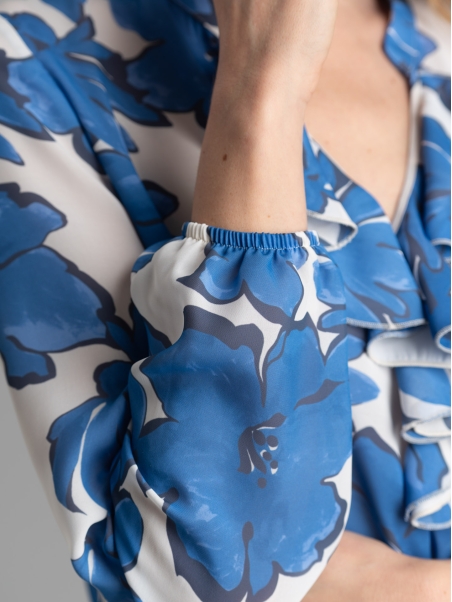 Camisa floral bígaro de manga larga para mujer con rouges