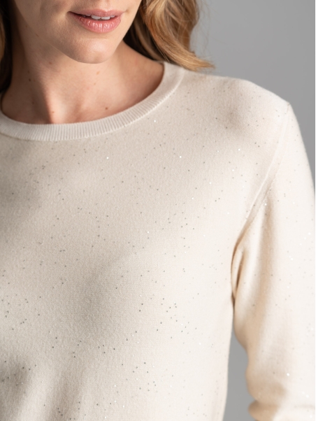 Maglia donna girocollo manica 3/4 con micro paillettes