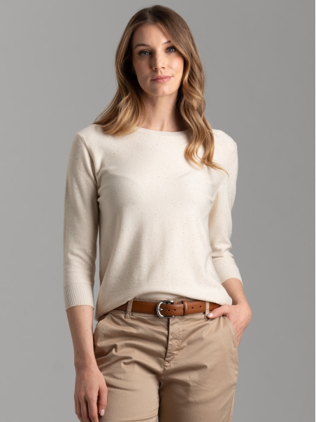 Maglia donna girocollo manica 3/4 con micro paillettes