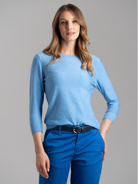 Maglia donna girocollo manica 3/4 con micro paillettes