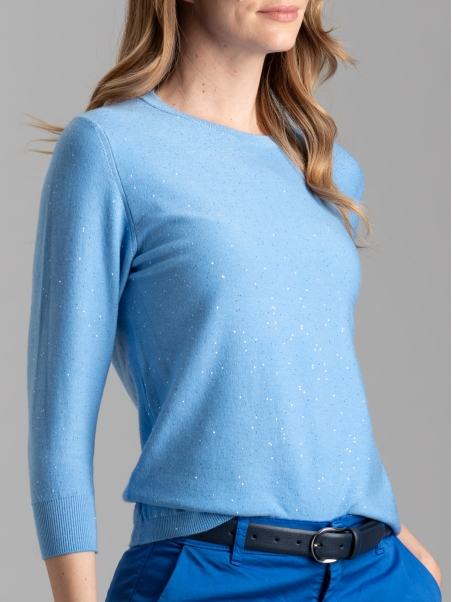 Maglia donna girocollo manica 3/4 con micro paillettes