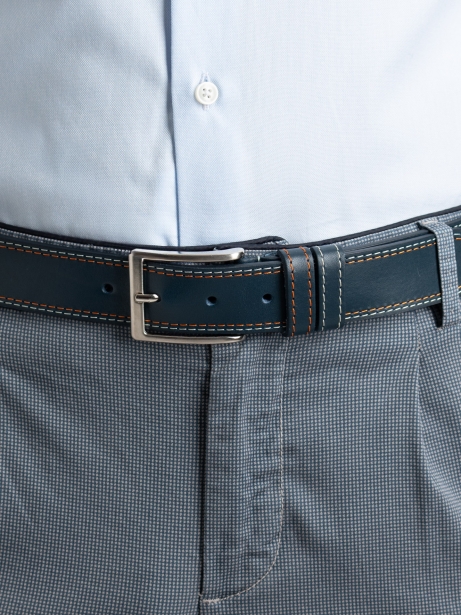 Cinturón de piel para hombre con doble costura de contraste 2