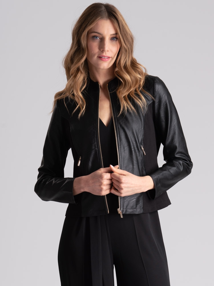 Chaqueta de mujer de piel sintética y tejido Punto Milano