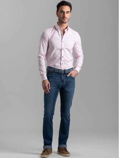 Vaqueros de 5 bolsillos para hombre en denim claro con detalles en contraste