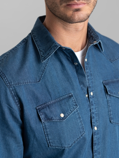 Camisa vaquera tejana lavada a la piedra para hombre
