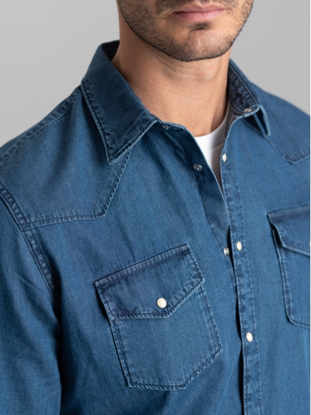 Camisa vaquera tejana lavada a la piedra para hombre