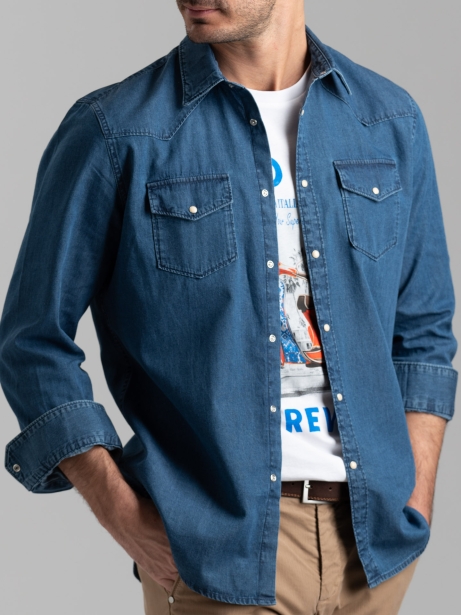 Camisa vaquera tejana lavada a la piedra para hombre 2