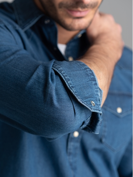Camisa vaquera tejana lavada a la piedra para hombre