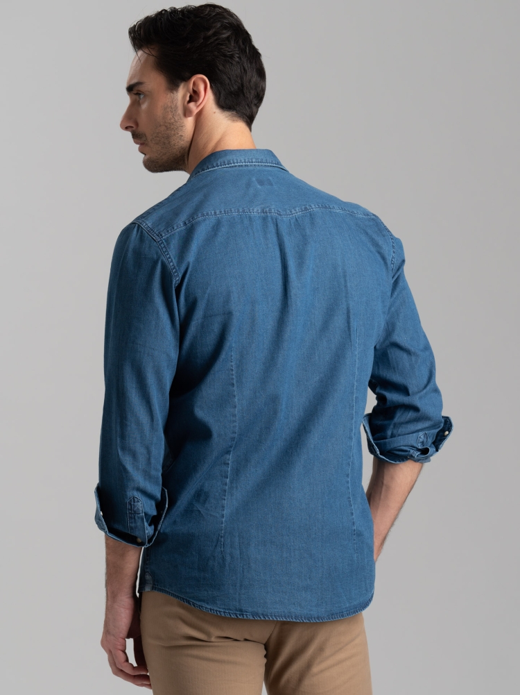 Camisa vaquera tejana lavada a la piedra para hombre