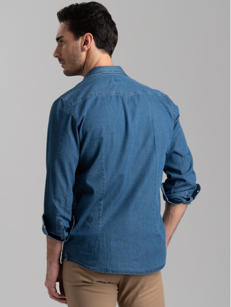 Camisa vaquera tejana lavada a la piedra para hombre