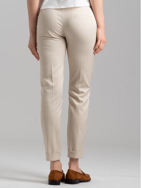 Pantalone donna a sigaretta color sabbia gessato