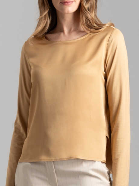 Blusa de mujer de manga larga en dos tejidos