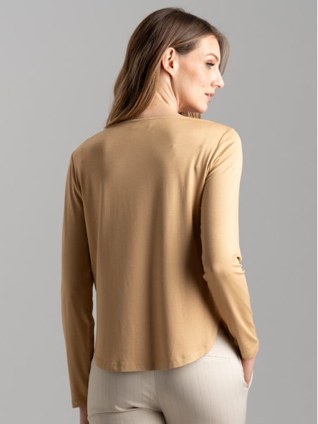Blusa de mujer de manga larga en dos tejidos
