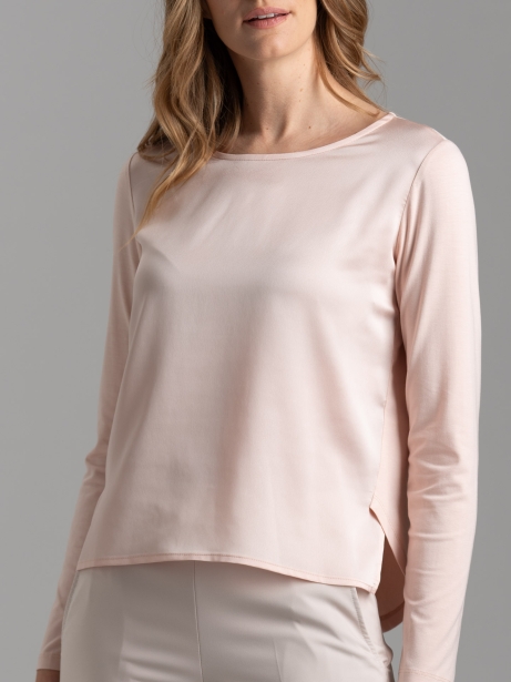 Blusa de mujer de manga larga en dos tejidos