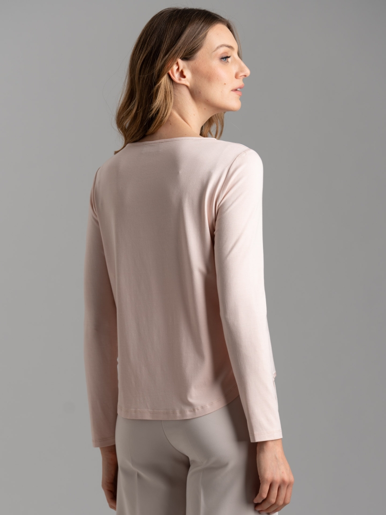 Blusa de mujer de manga larga en dos tejidos