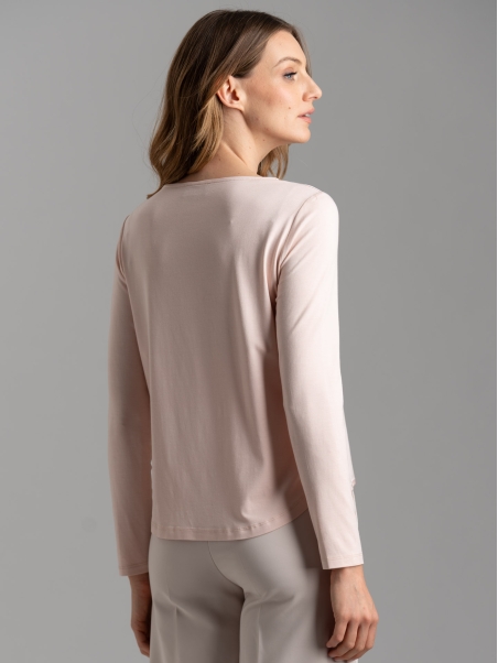 Blusa de mujer de manga larga en dos tejidos