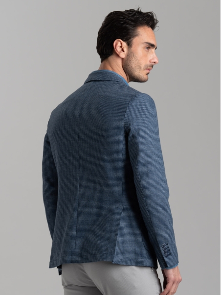 Giacca uomo in misto lino con micro quadretto
