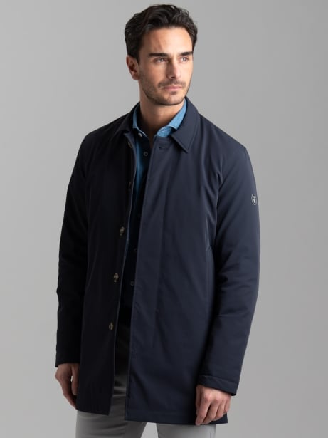 Spolverino uomo in twill tecnico con abbottonatura coperta