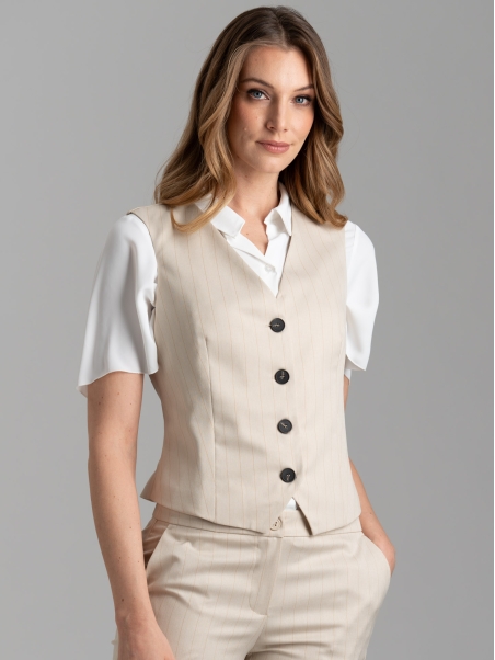 Gilet donna color sabbia gessato