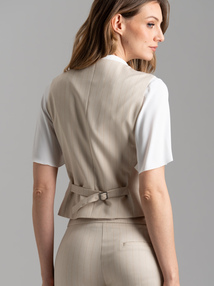 Gilet donna color sabbia gessato
