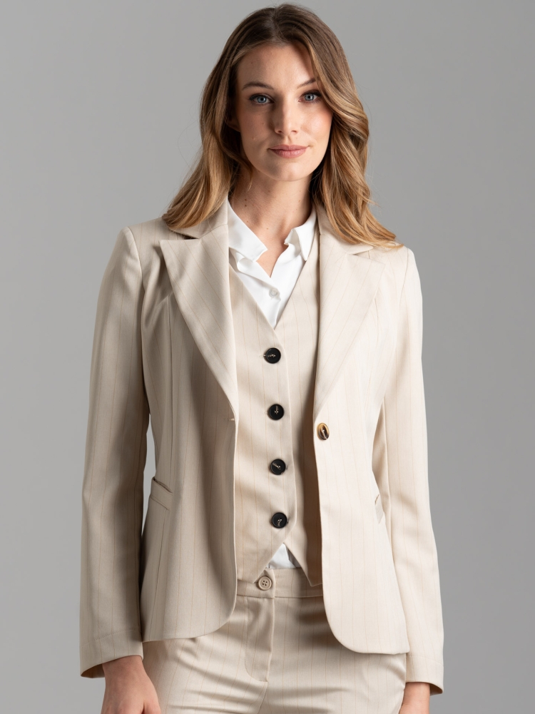 Gilet donna color sabbia gessato