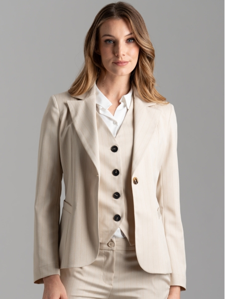 Gilet donna color sabbia gessato