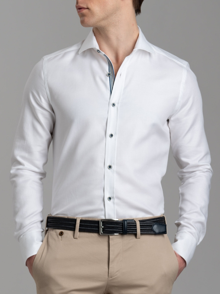 Camicia uomo micro armatura bianca con collo semi francese