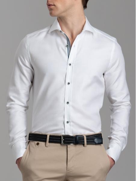 Camicia uomo micro armatura bianca con collo semi francese