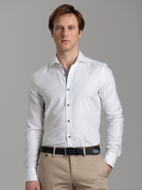 Camicia uomo micro armatura bianca con collo semi francese
