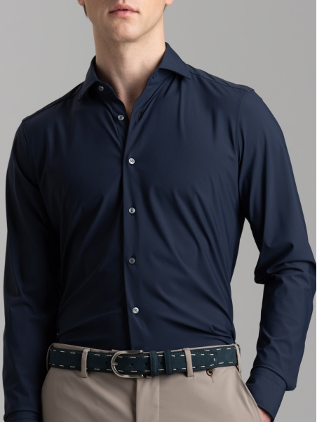 Camicia uomo TECNO blu con collo semi francese