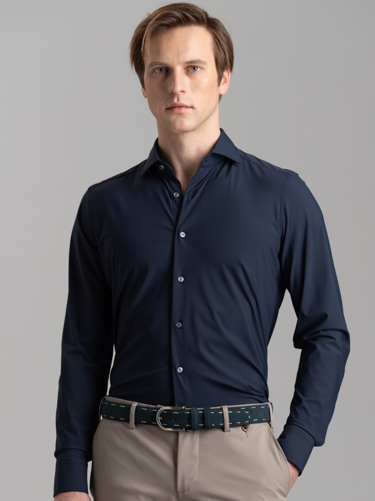 Camicia uomo TECNO blu con collo semi francese