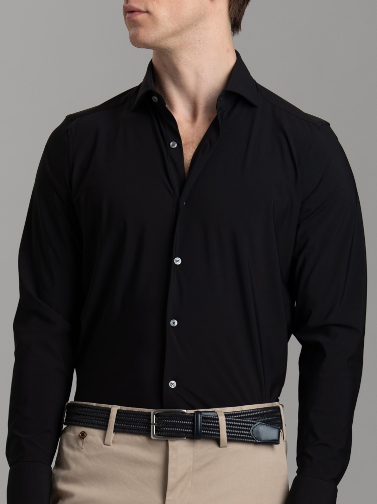 Camicia uomo TECNO nera con collo semi francese